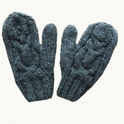 Heritage Cable Knit Mittens in Charcoal, handmade from 100% wool