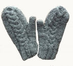 Heritage Cable Knit Mittens in Silver Grey, handmade from 100% wool
