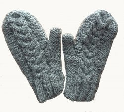 Heritage Cable Knit Mittens in Silver Grey, handmade from 100% wool