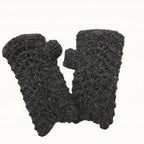 Textured Fingerless Wool Mittens in Charcoal, handmade from 100% wool
