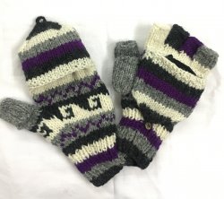 Mountain Convertible Wool Gloves in Purple, handmade from 100% wool