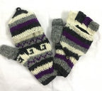 Mountain Convertible Wool Gloves in Purple, handmade from 100% wool