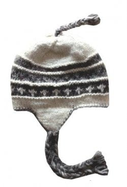Monochrome Tassel Earflap Beanie in Monochrome Tassel Earflap Beanie, handmade from 100% wool