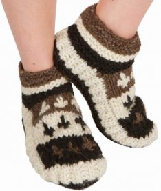 Fair Isle Wool Slipper Socks in Cocoa Cream, handmade from 100% wool