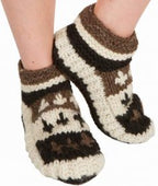 Fair Isle Wool Slipper Socks in Cocoa Cream, handmade from 100% wool