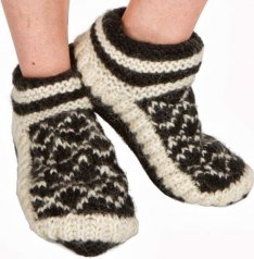 Fair Isle Wool Slipper Socks in Midnight Snow, handmade from 100% wool