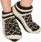 Fair Isle Wool Slipper Socks in Midnight Snow, handmade from 100% wool