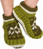 Fair Isle Wool Slipper Socks in Meadow Green, handmade from 100% wool