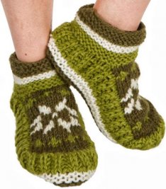 Fair Isle Wool Slipper Socks in Meadow Green, handmade from 100% wool
