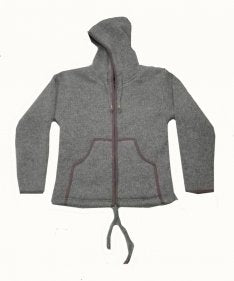 Classic Zip Wool Hoodie in Stone Grey, handmade from 100% wool