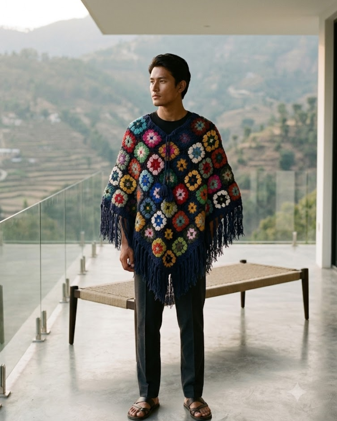 Himalayan Blue Wool Poncho