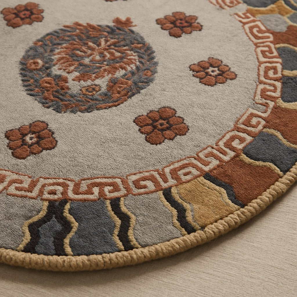 Phoolbari Round Wool Silk Rug