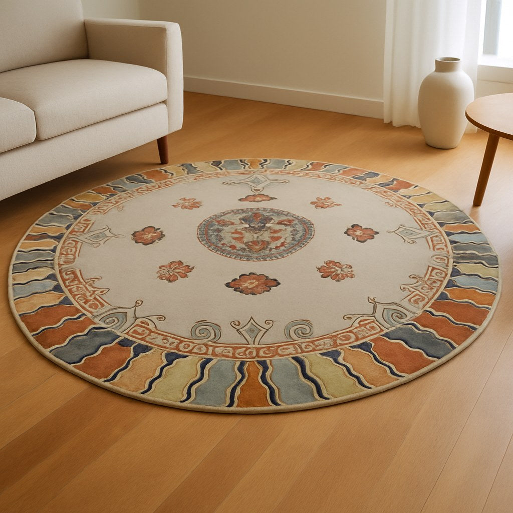 Phoolbari Round Wool Silk Rug