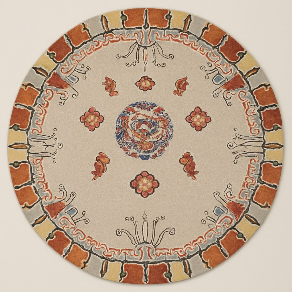 Phoolbari Round Wool Silk Rug