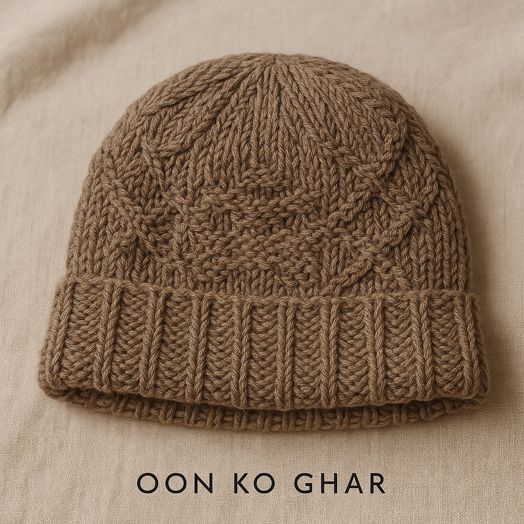 Basket Weave Knit Beanie - Charcoal Taupe