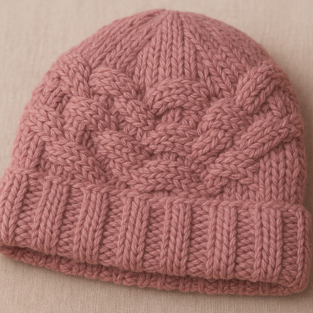 Basket Weave Knit Beanie - Dusty Pink