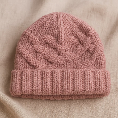 Basket Weave Knit Beanie - Dusty Pink