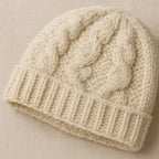 Basket Weave Knit Beanie - Ivory Cream