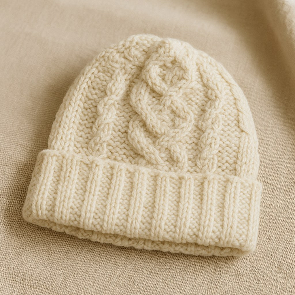 Basket Weave Knit Beanie - Ivory Cream