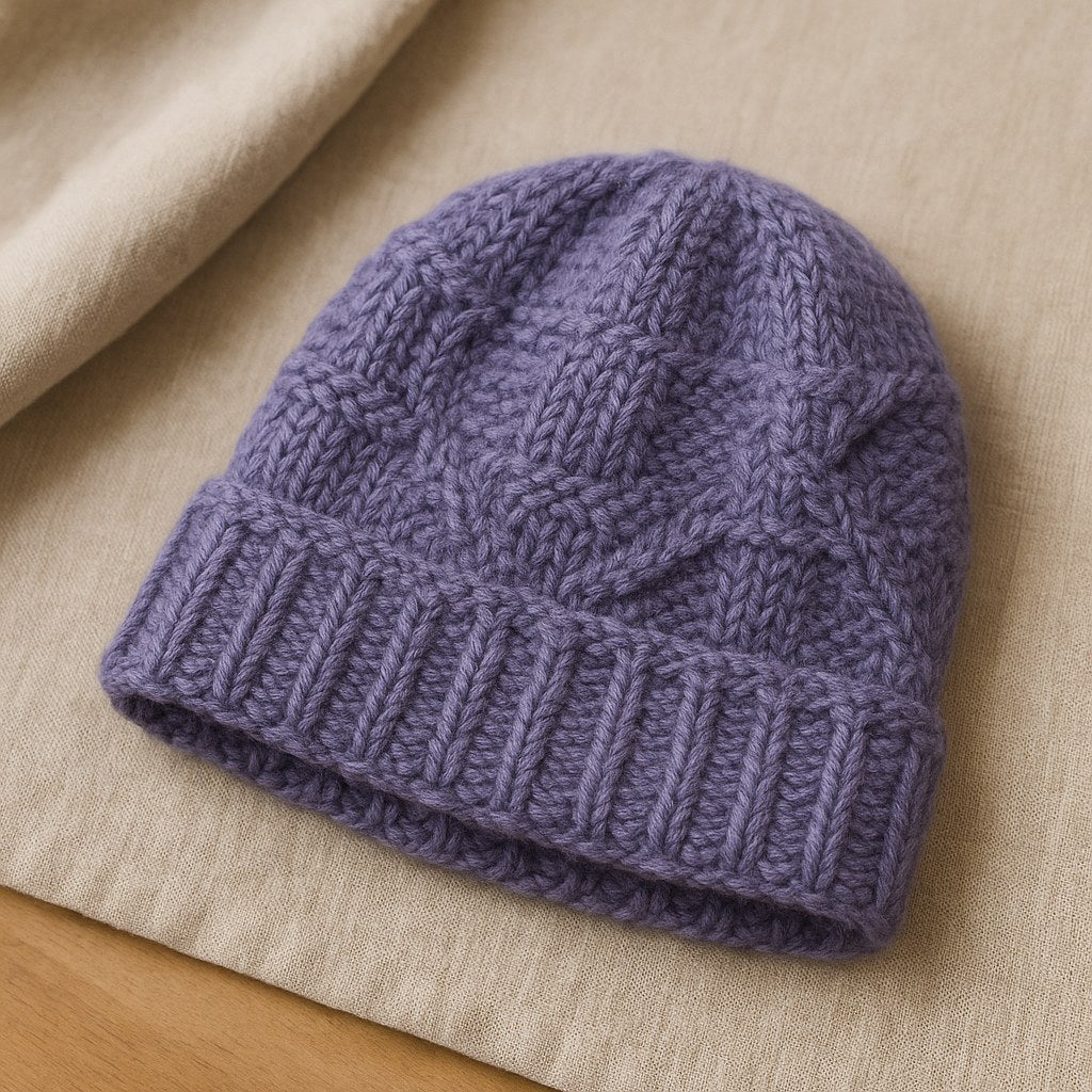 Basket Weave Knit Beanie - Royal Purple