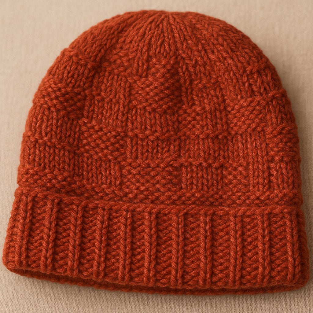 Basket Weave Knit Beanie - Ruby Red