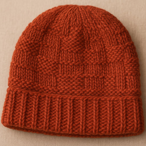 Basket Weave Knit Beanie - Ruby Red