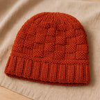 Basket Weave Knit Beanie - Ruby Red