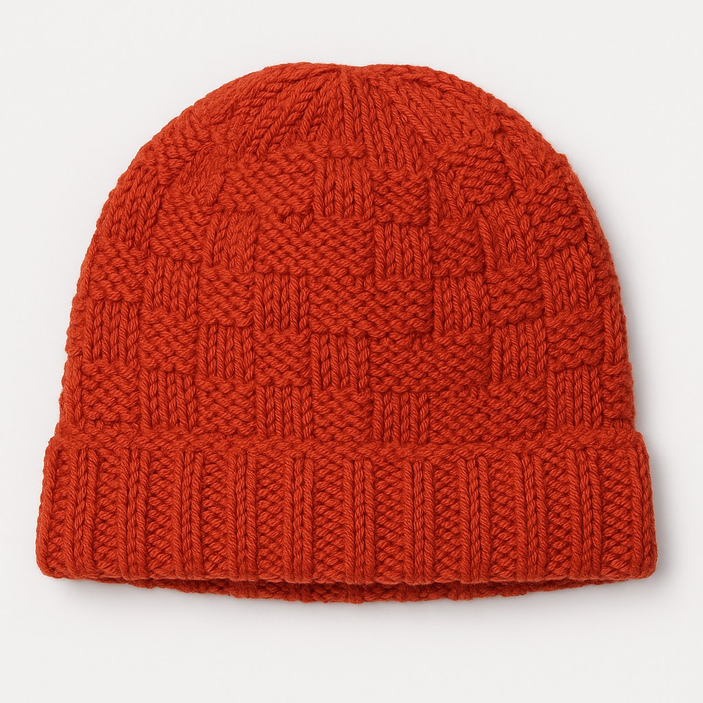 Basket Weave Knit Beanie - Ruby Red