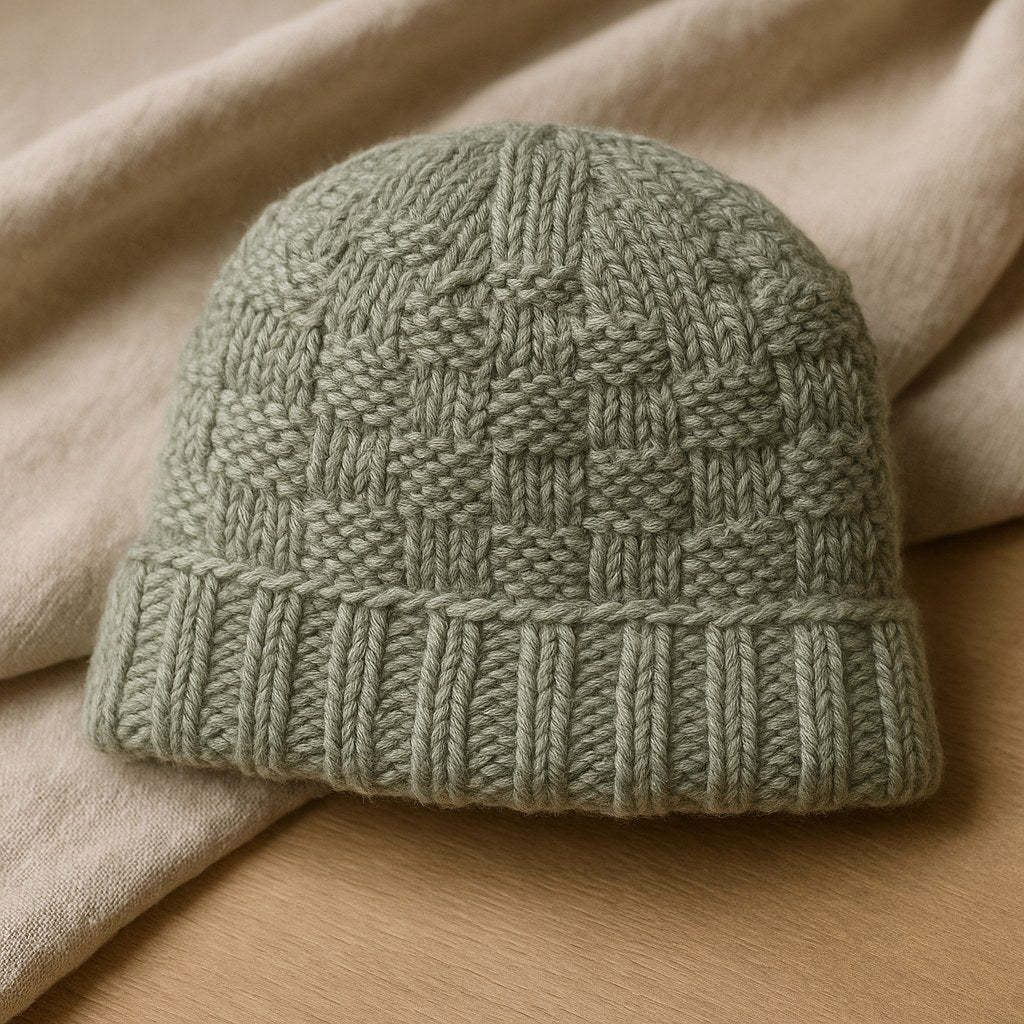 Basket Weave Knit Beanie - Sage Green