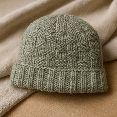 Basket Weave Knit Beanie - Sage Green