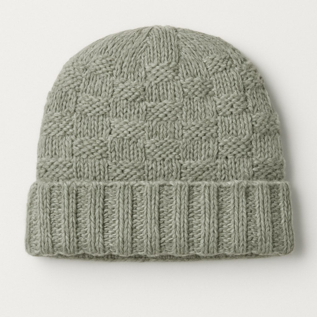 Basket Weave Knit Beanie - Sage Green