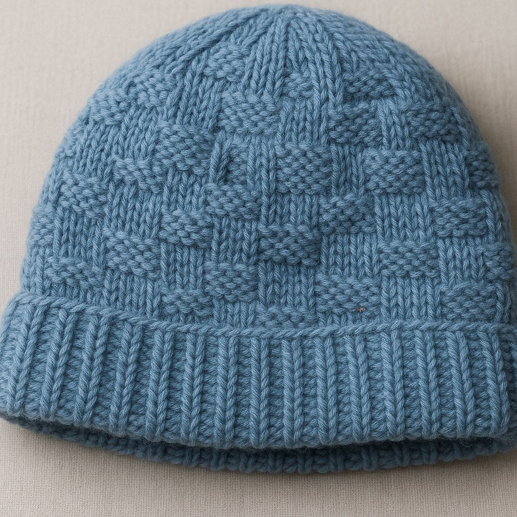 Basket Weave Knit Beanie - Sky Blue