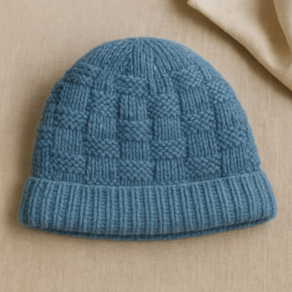 Basket Weave Knit Beanie - Sky Blue