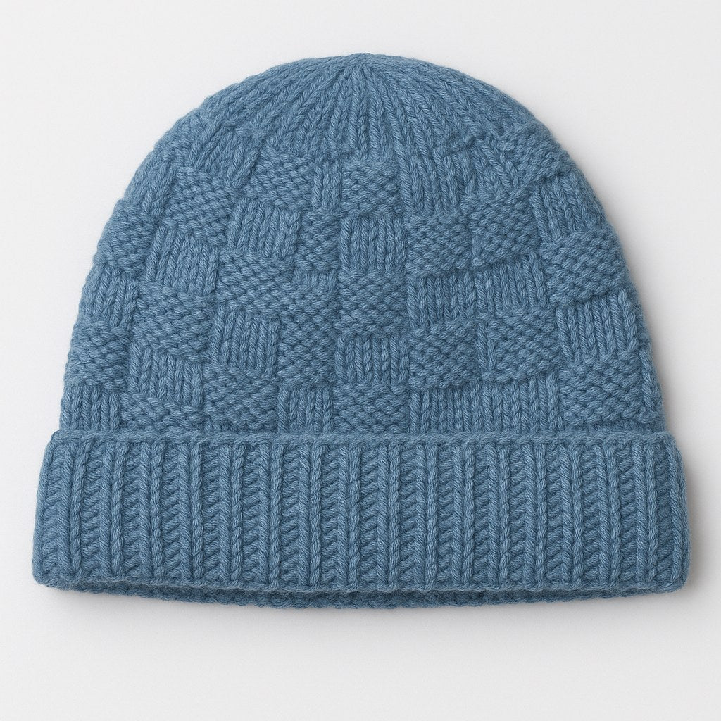Basket Weave Knit Beanie - Sky Blue
