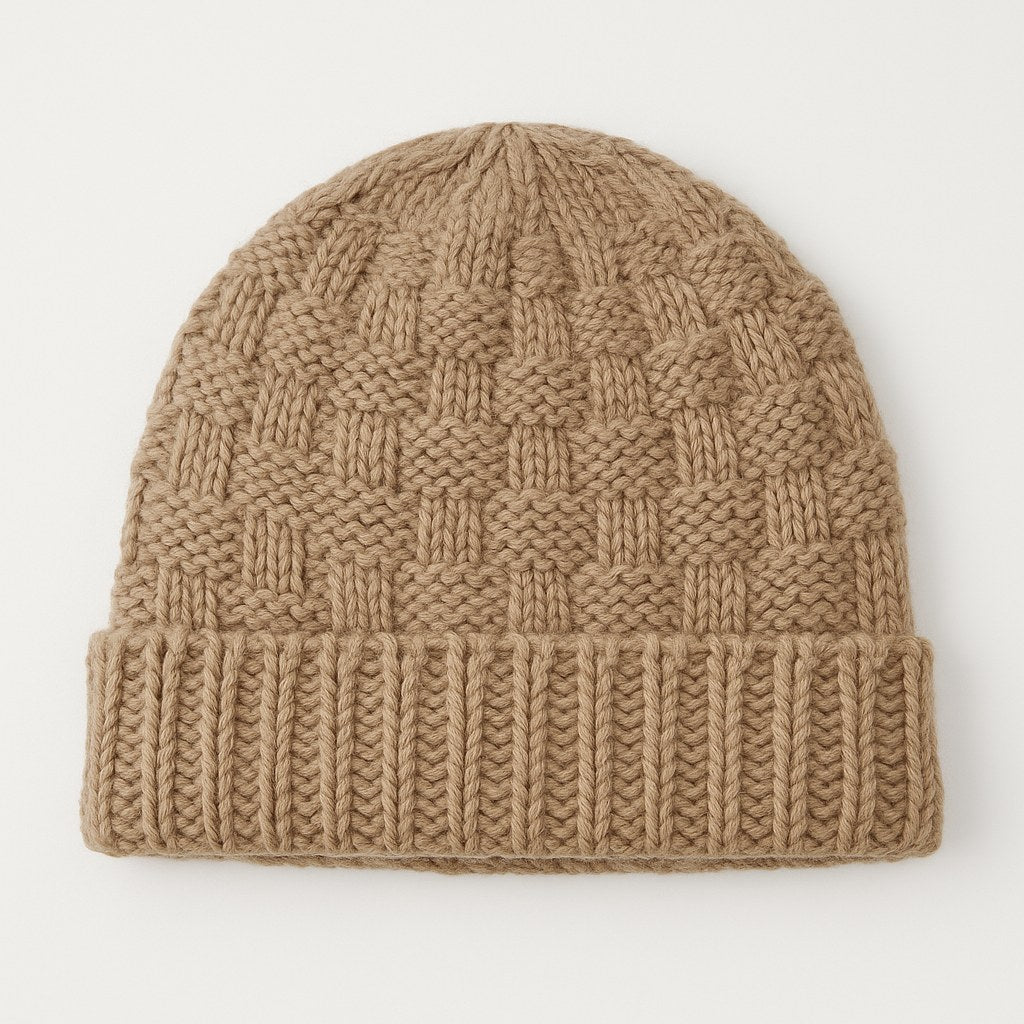 Basket Weave Knit Beanie - Warm Taupe